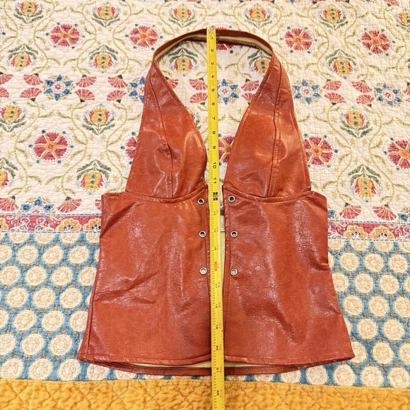 MUSERA Faux Leather Halter Top Size S Burnt Orange Lace Up Front Y2K NWT - Picture 8 of 8